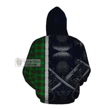 Halkerston Tartan Cotton Hoodie with Family Crest Cross Sword Thistle Celtic Vibes Pullover Hoodie - Tartan Vibes Clothing
