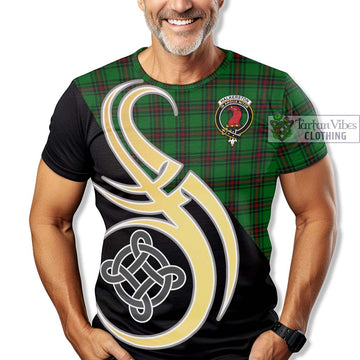 Halkerston Tartan T-Shirt with Family Crest and Celtic Symbol Style - Tartan Vibes Clothing