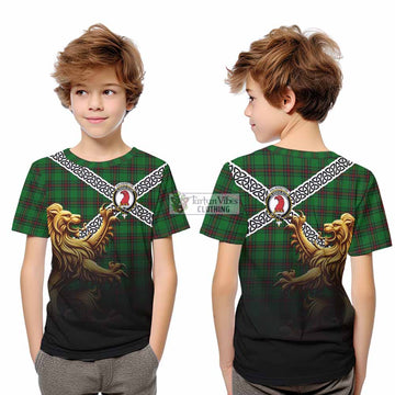 Halkerston Crest Tartan Kid T-Shirt with Golden Lion Emblem Celtic Style - Tartan Vibes Clothing