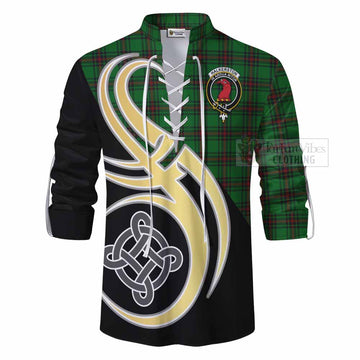 Halkerston Tartan Ghillie Kilt Shirt with Family Crest and Celtic Symbol Style - Tartan Vibes Clothing