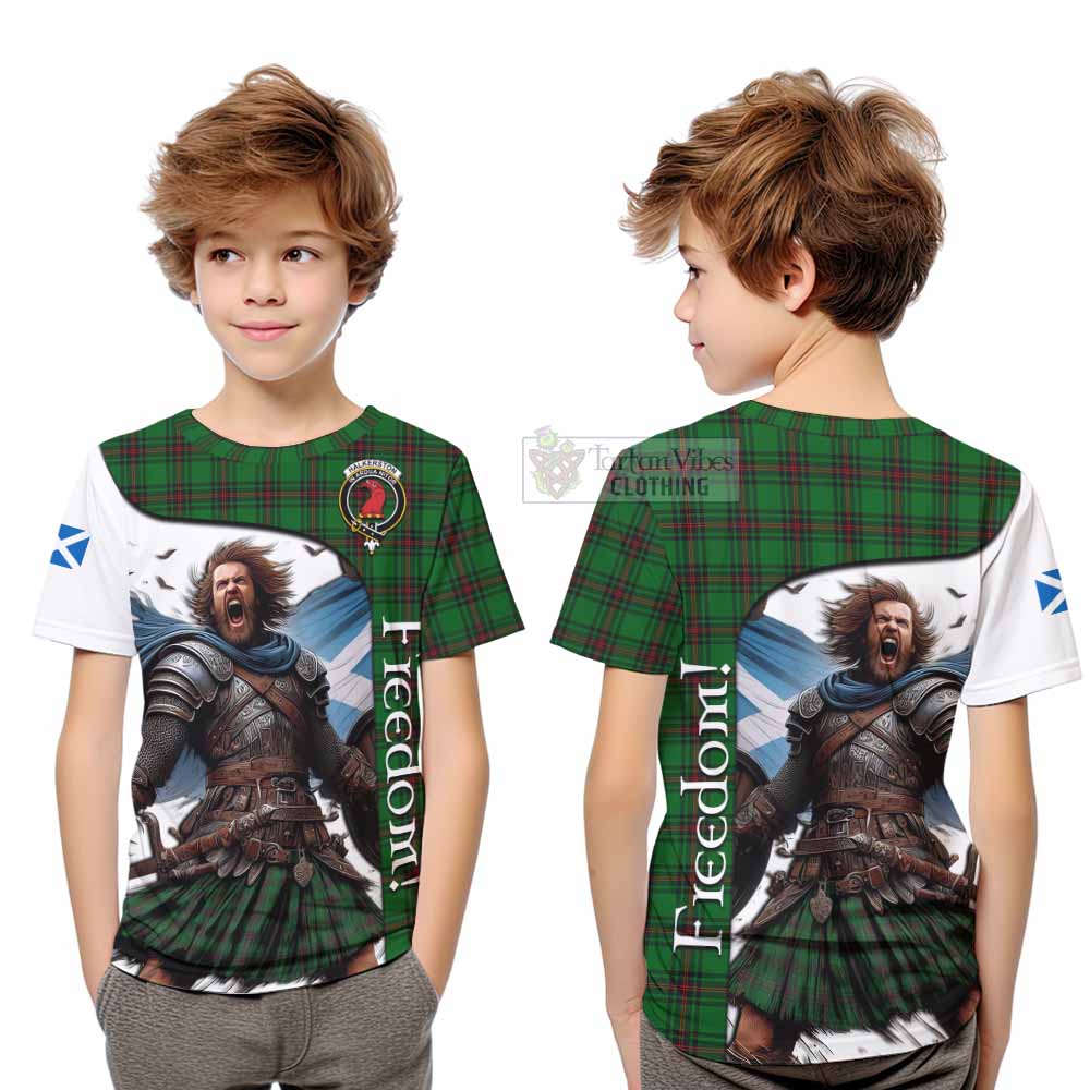 Tartan Vibes Clothing Halkerston Crest Tartan Kid T-Shirt Inspired by the Freedom of Scottish Warrior