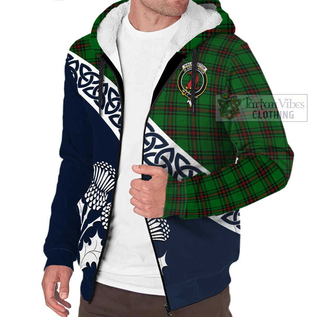 Halkerston Tartan Sherpa Hoodie Featuring Thistle and Scotland Map - Tartan Vibes Clothing