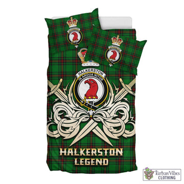 Halkerston Tartan Bedding Set with Clan Crest and the Golden Sword of Courageous Legacy