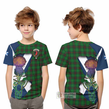 Tartan Vibes Clothing Halkerston Tartan Family Crest Kid T-Shirt Scottish Thistle Celtic Inspired