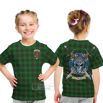 Halkerston Tartan Kid T-Shirt with Family Crest Celtic Skull Style - Tartan Vibes Clothing