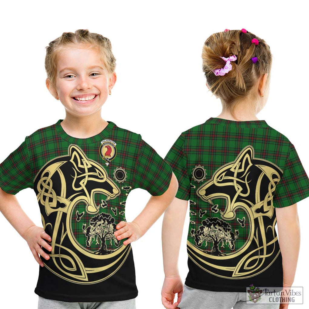 Halkerston Tartan Kid T-Shirt with Family Crest Celtic Wolf Style - Tartan Vibes Clothing