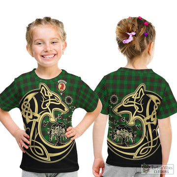 Halkerston Tartan Kid T-Shirt with Family Crest Celtic Wolf Style - Tartan Vibes Clothing