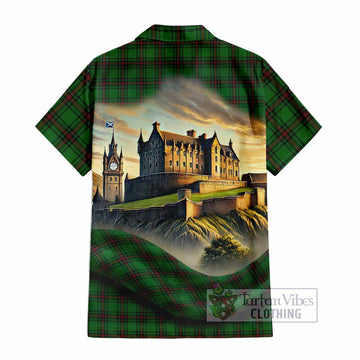 Halkerston Tartan Family Crest Hawaiian Shirt with Scottish Ancient Castle Style - Tartan Vibes Clothing