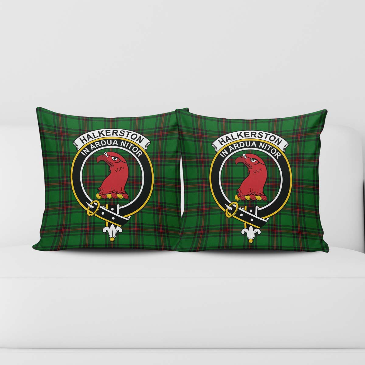 Halkerston Tartan Pillow Cover with Family Crest - Tartan Vibes Clothing