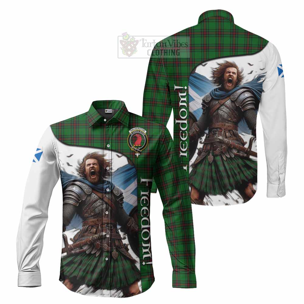 Halkerston Crest Tartan Long Sleeve Button Shirt Inspired by the Freedom of Scottish Warrior - Tartan Vibes Clothing