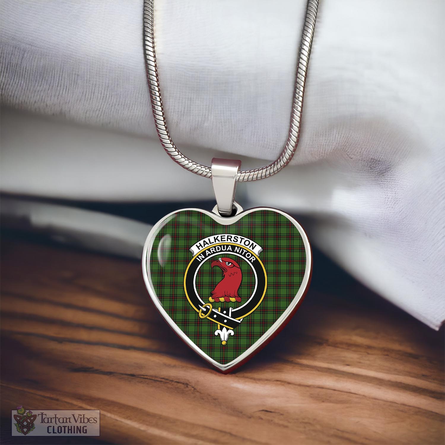 Tartan Vibes Clothing Halkerston Tartan Heart Necklace with Family Crest