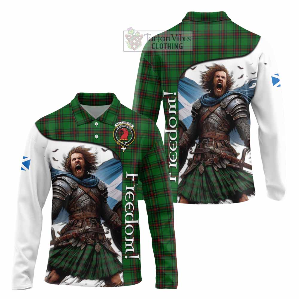 Tartan Vibes Clothing Halkerston Crest Tartan Long Sleeve Polo Shirt Inspired by the Freedom of Scottish Warrior