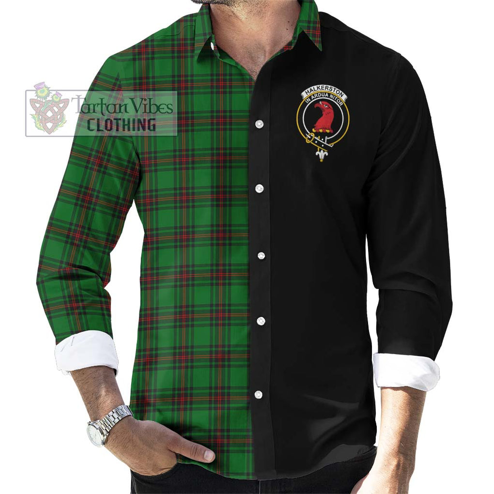 Halkerston Tartan Long Sleeve Button Shirt with Family Crest and Half Of Me Style - Tartanvibesclothing Shop