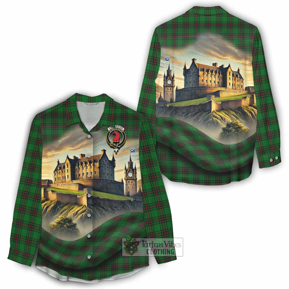 Halkerston Tartan Family Crest Women's Casual Shirt with Scottish Ancient Castle Style - Tartan Vibes Clothing