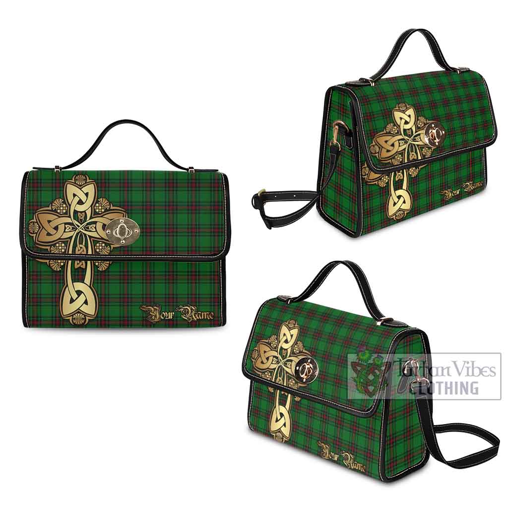 Tartan Vibes Clothing Halkerston Tartan Waterproof Canvas Bag Golden Thistle Celtic Cross Style