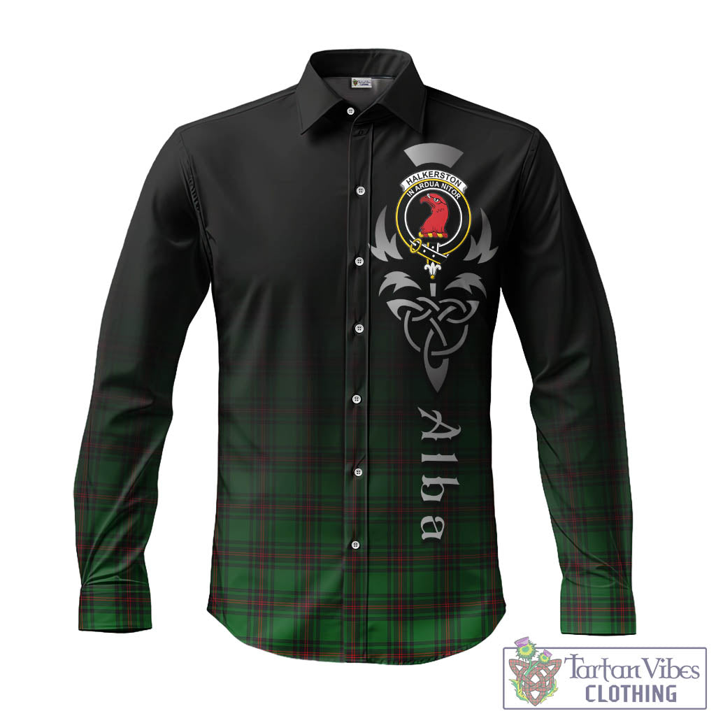 Halkerston Tartan Long Sleeve Button Up Featuring Alba Gu Brath Family Crest Celtic Inspired - Tartan Vibes Clothing