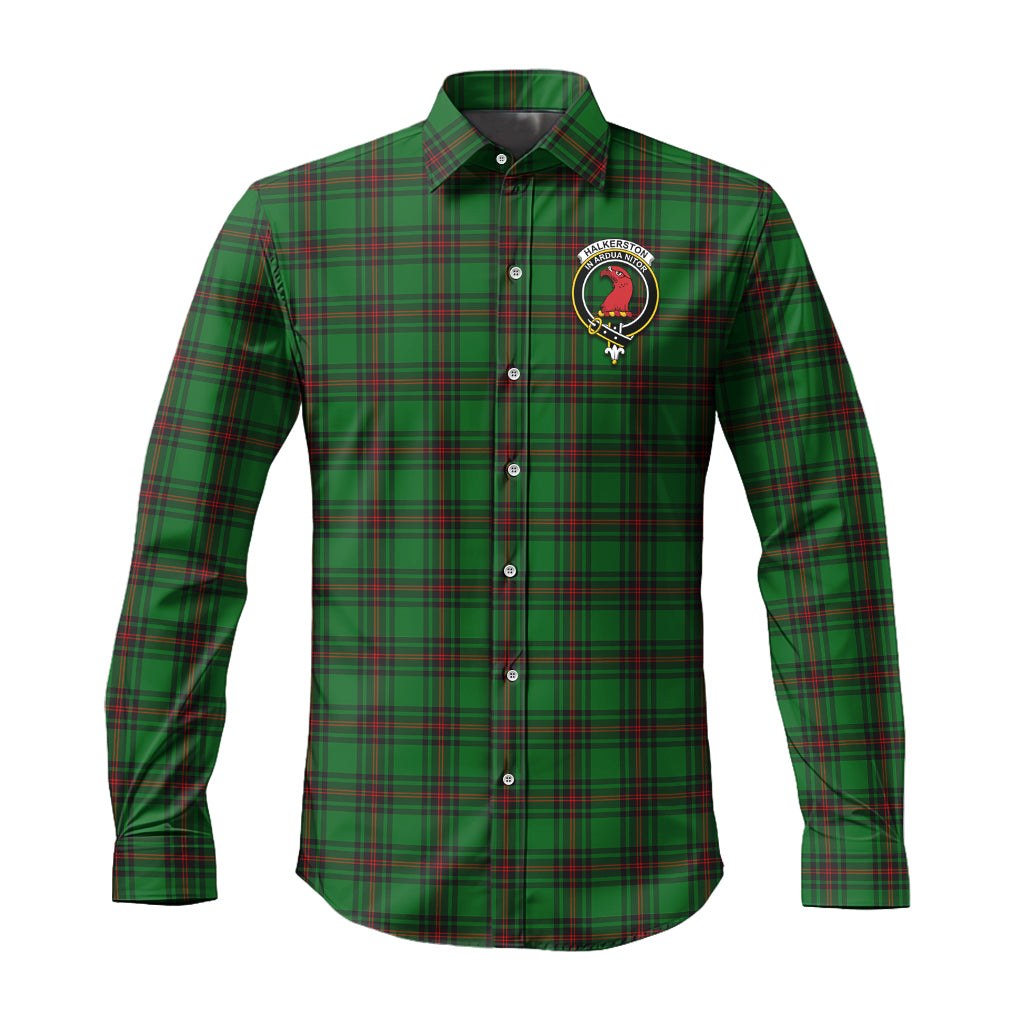 Halkerston Tartan Long Sleeve Button Up Shirt with Family Crest Men's Shirt - Tartan Vibes Clothing