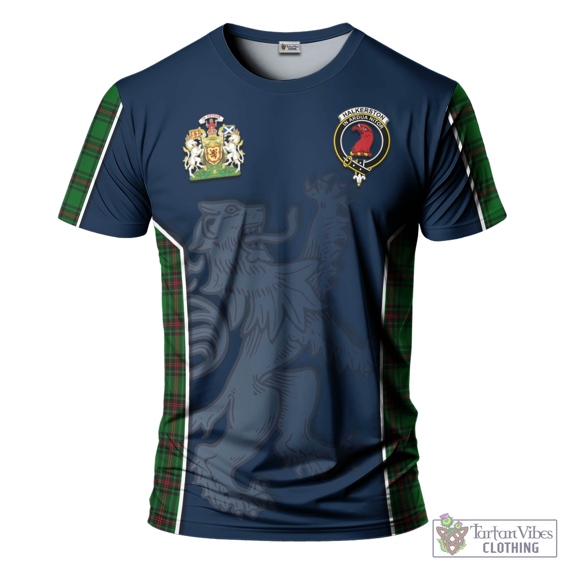 Tartan Vibes Clothing Halkerston Tartan T-Shirt with Family Crest and Lion Rampant Vibes Sport Style