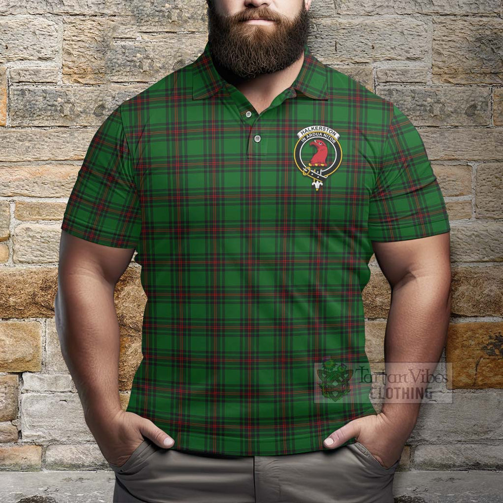 Halkerston Tartan Polo Shirt with Family Crest Celtic Skull Style - Tartan Vibes Clothing