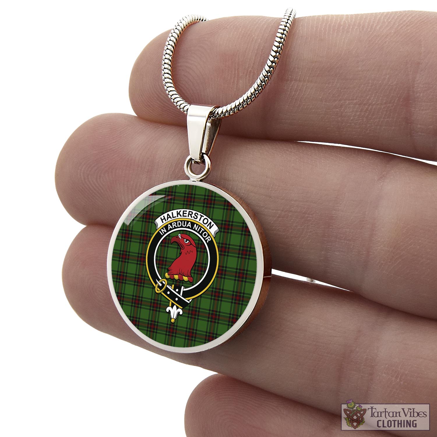 Tartan Vibes Clothing Halkerston Tartan Circle Necklace with Family Crest
