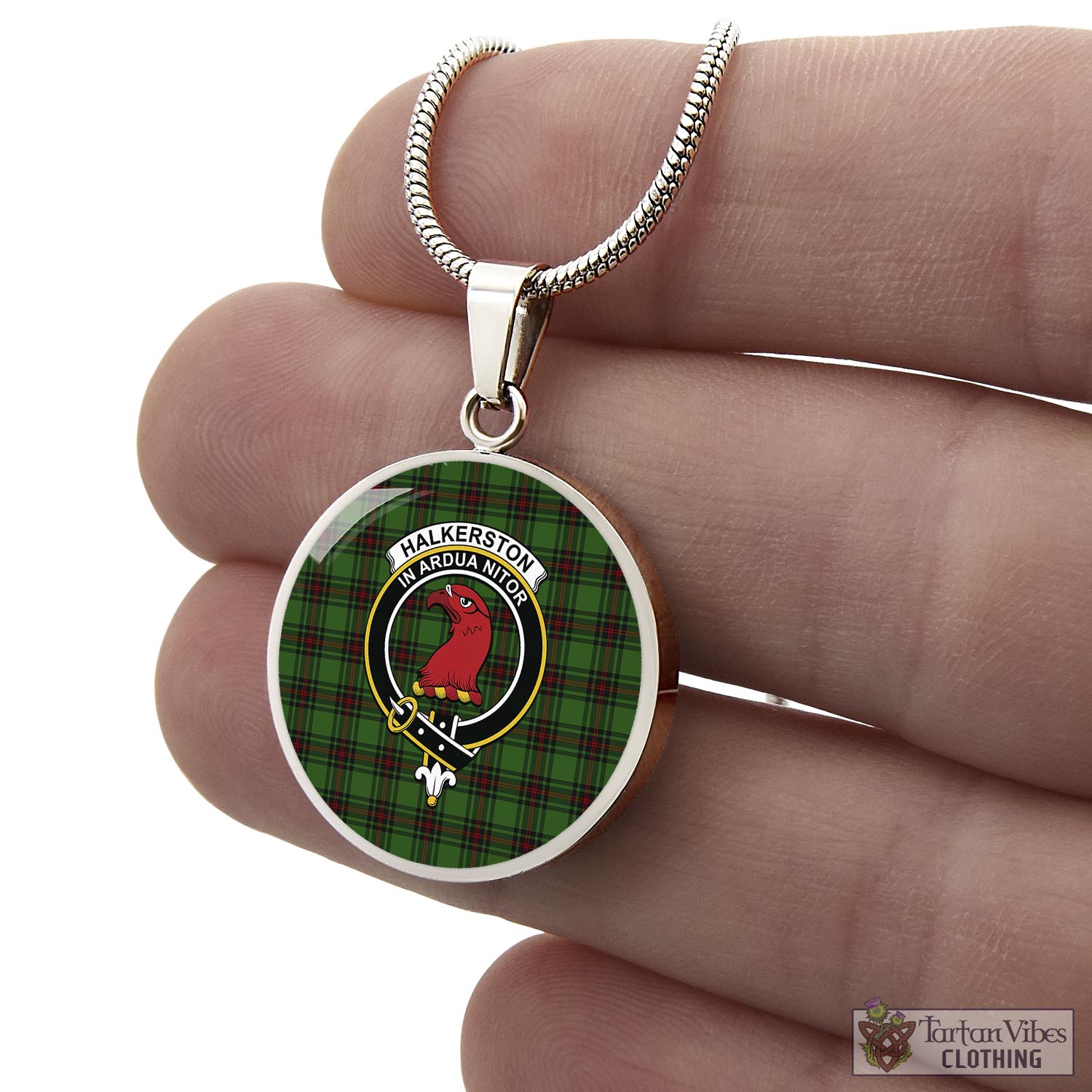 Halkerston Tartan Circle Necklace with Family Crest - Tartan Vibes Clothing