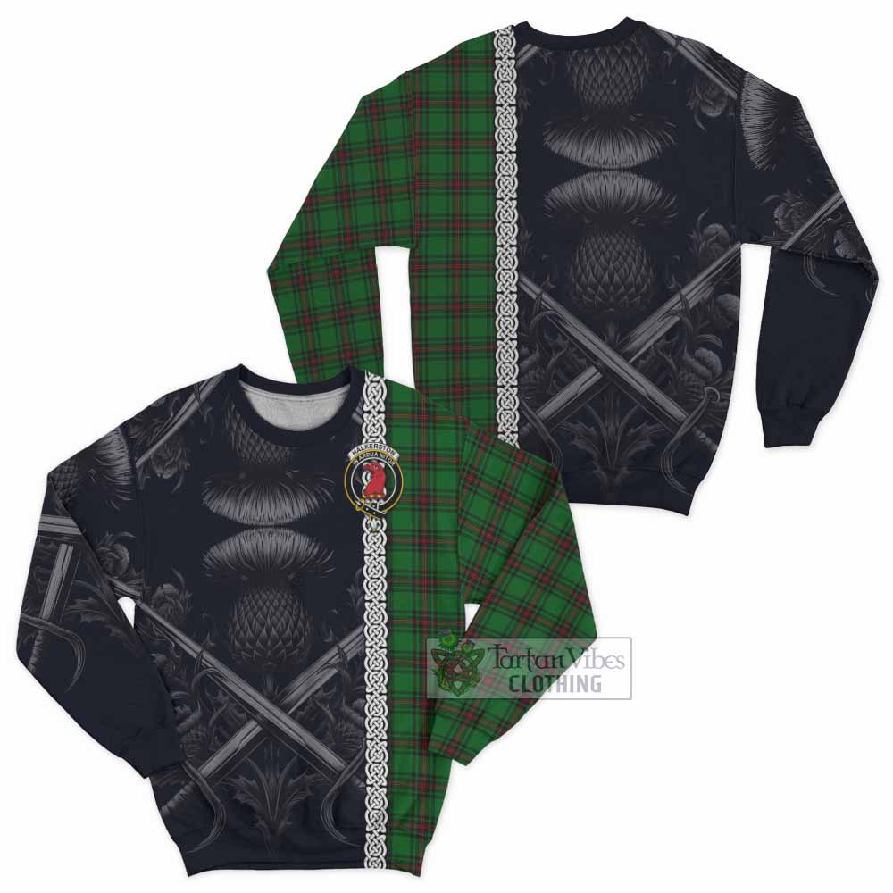 Halkerston Tartan Sweatshirt with Family Crest Cross Sword Thistle Celtic Vibes - Tartan Vibes Clothing