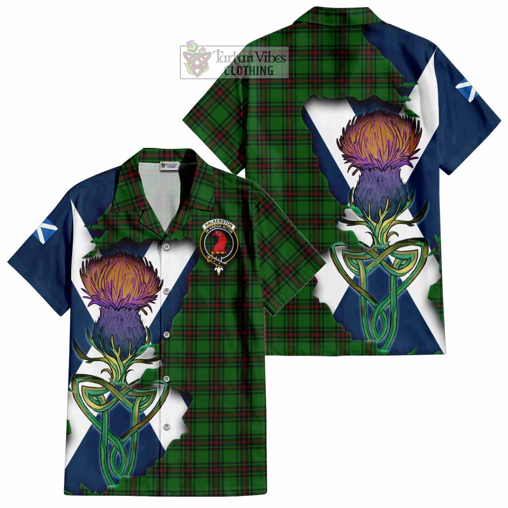 Halkerston Tartan Family Crest Hawaiian Shirt Scottish Thistle Celtic Inspired - Tartan Vibes Clothing
