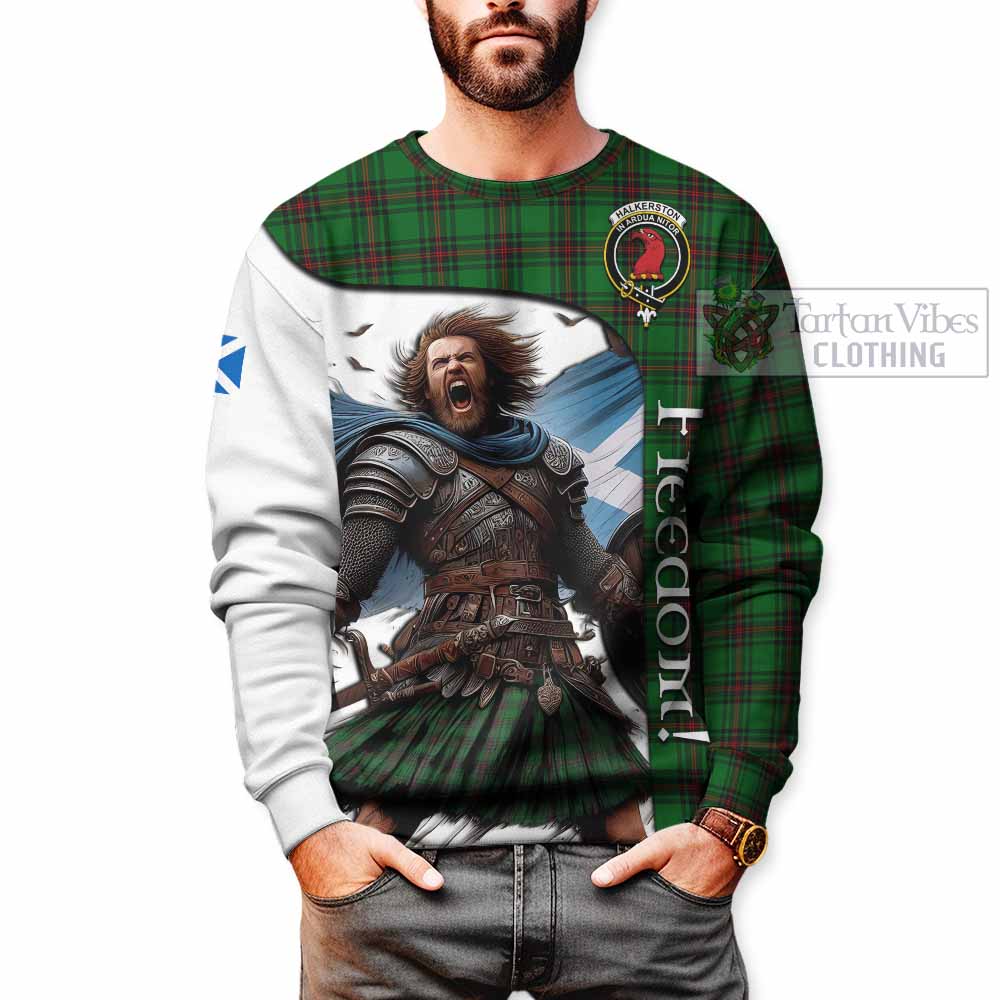 Halkerston Crest Tartan Sweatshirt Inspired by the Freedom of Scottish Warrior - Tartan Vibes Clothing