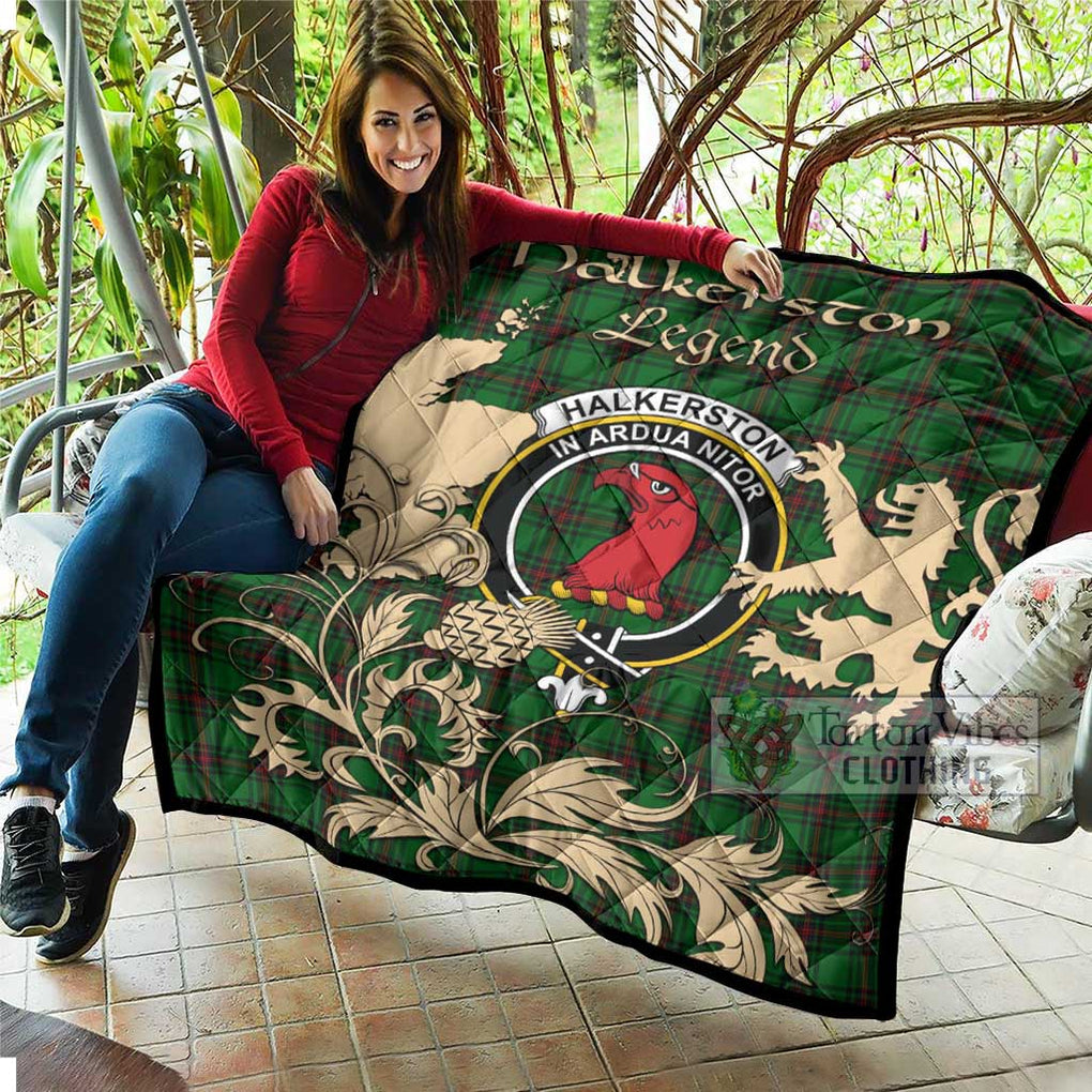 Tartan Vibes Clothing Halkerston Tartan Quilt with Family Crest and Scottish Symbol Style