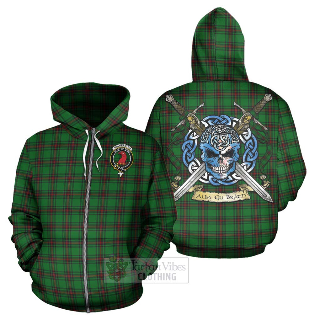 Halkerston Tartan Hoodie with Family Crest Celtic Skull Style - Tartan Vibes Clothing