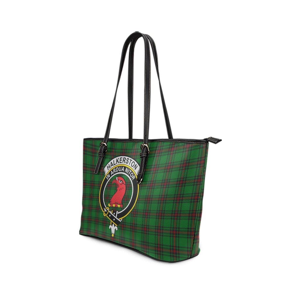 Halkerston Tartan Leather Tote Bag with Family Crest - Tartan Vibes Clothing