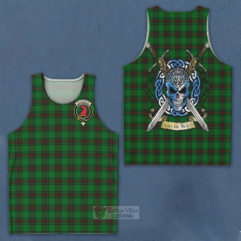 Halkerston Tartan Men's Tank Top with Family Crest Celtic Skull Style - Tartan Vibes Clothing
