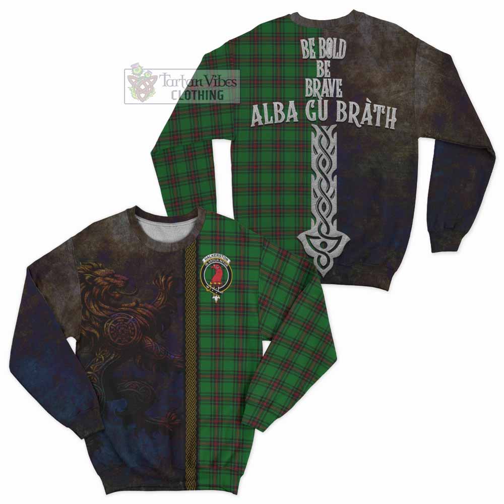 Halkerston Tartan Family Crest Sweatshirt Alba Gu Brath Be Brave Lion Ancient Style - Tartan Vibes Clothing