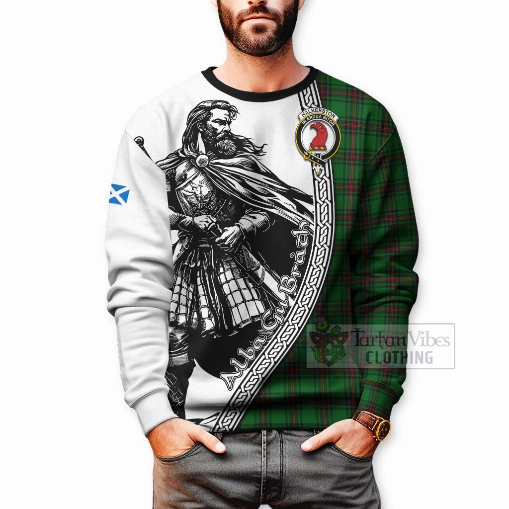 Halkerston Tartan Clan Crest Sweatshirt with Highlander Warrior Celtic Style - Tartan Vibes Clothing