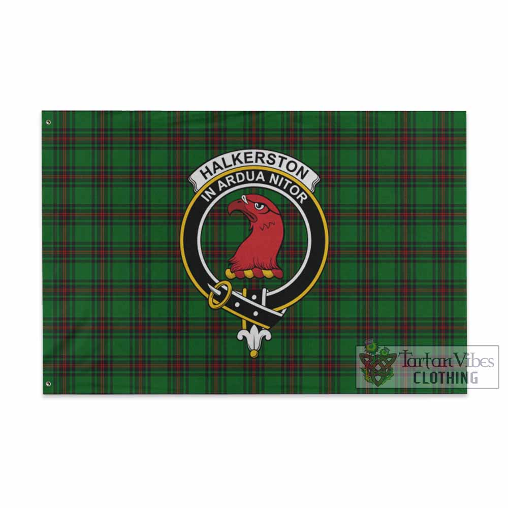 Tartan Vibes Clothing Halkerston Tartan House Flag with Family Crest