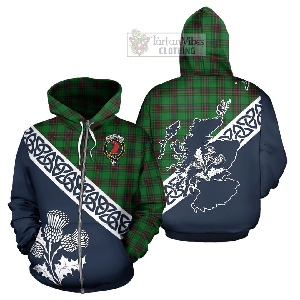 Halkerston Tartan Hoodie Featuring Thistle and Scotland Map - Tartan Vibes Clothing