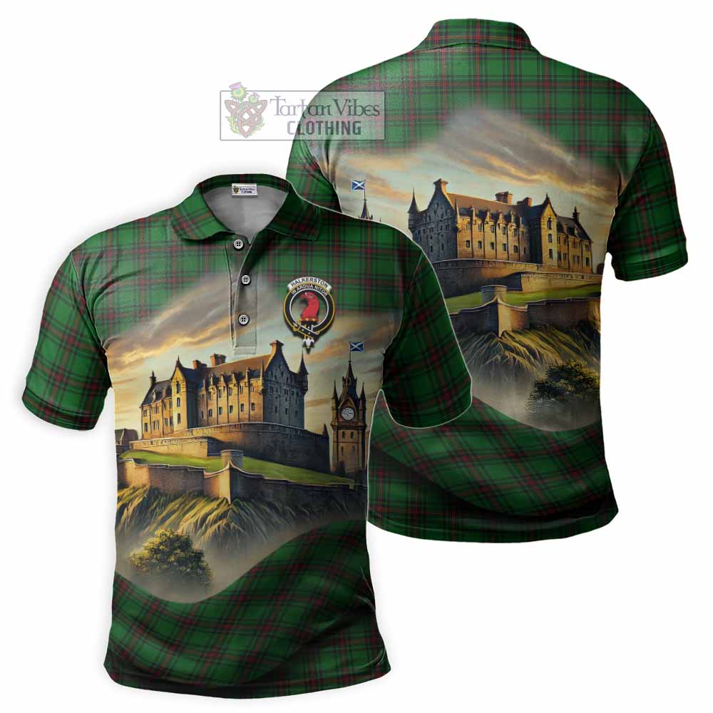 Tartan Vibes Clothing Halkerston Tartan Family Crest Polo Shirt with Scottish Ancient Castle Stype