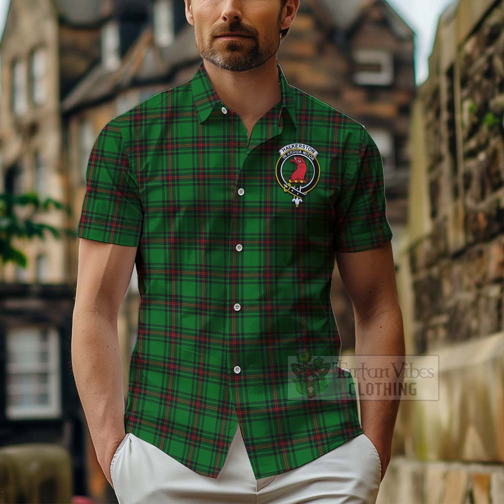Halkerston Tartan Hawaiian Shirt with Family Crest Celtic Skull Style - Tartan Vibes Clothing
