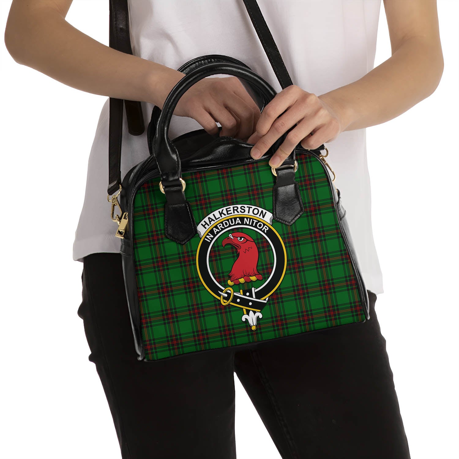 Halkerston Tartan Shoulder Handbags with Family Crest - Tartan Vibes Clothing
