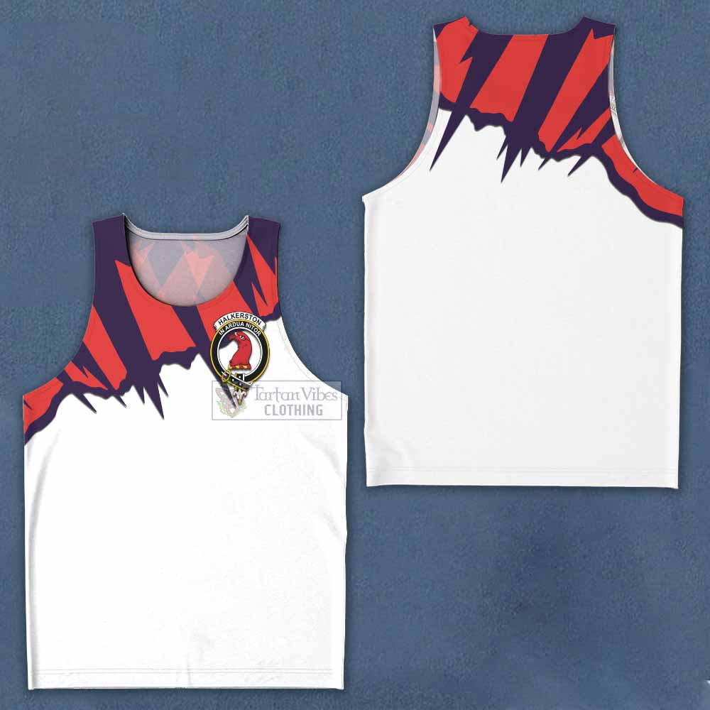 Halkerston Clan Crest Men's Tank Top with Retro Sport Style - 2D-tartanvibesclothing