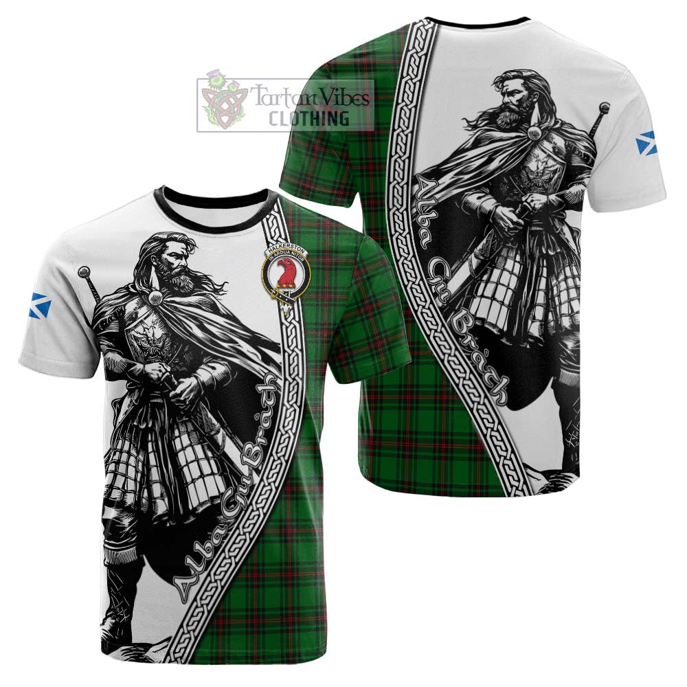 Halkerston Tartan Clan Crest Cotton T-shirt with Highlander Warrior Celtic Style - Tartan Vibes Clothing