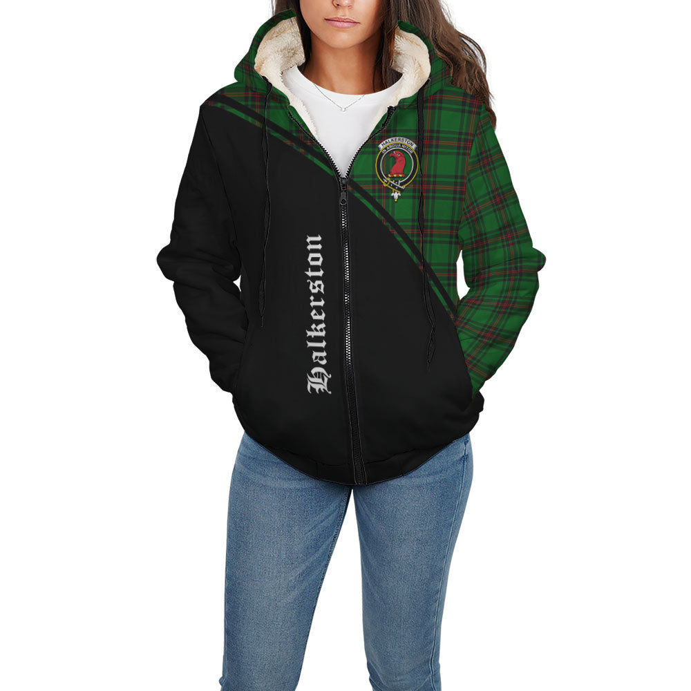 Halkerston Tartan Sherpa Hoodie with Family Crest Curve Style - Tartan Vibes Clothing