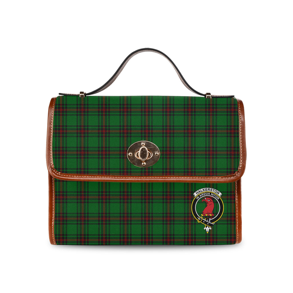 halkerston-tartan-leather-strap-waterproof-canvas-bag-with-family-crest