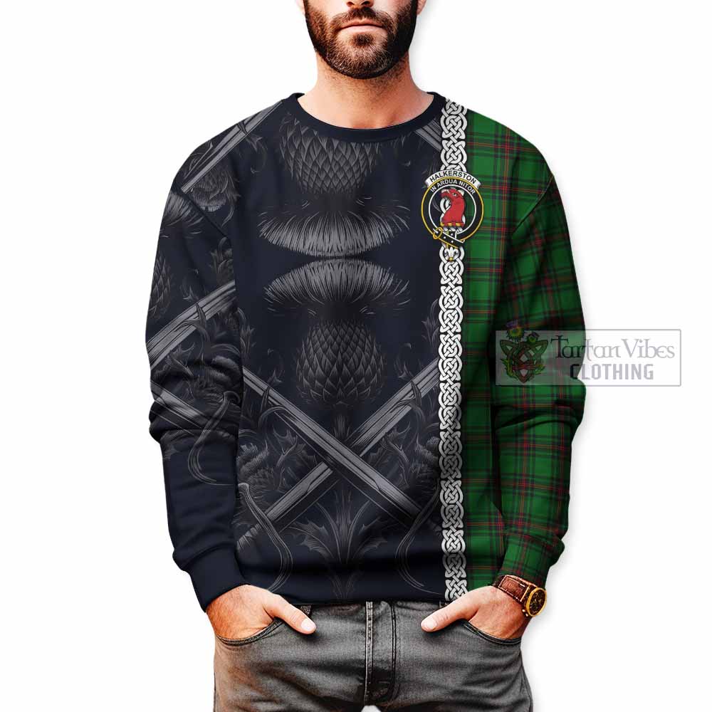 Halkerston Tartan Sweatshirt with Family Crest Cross Sword Thistle Celtic Vibes - Tartan Vibes Clothing