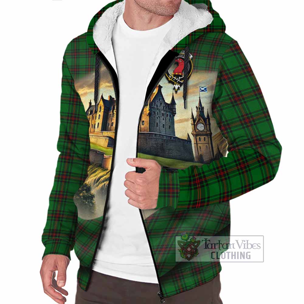 Halkerston Tartan Family Crest Sherpa Hoodie with Scottish Ancient Castle Style - Tartan Vibes Clothing