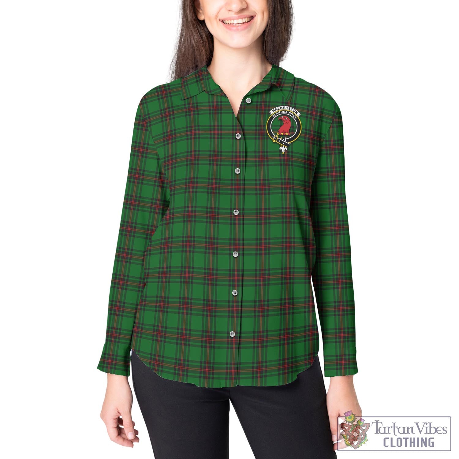 Halkerston Tartan Women's Casual Shirt with Family Crest - Tartan Vibes Clothing