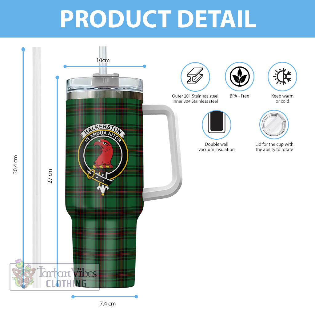 Halkerston Tartan Tumbler with Handle with Family Crest - Tartan Vibes Clothing