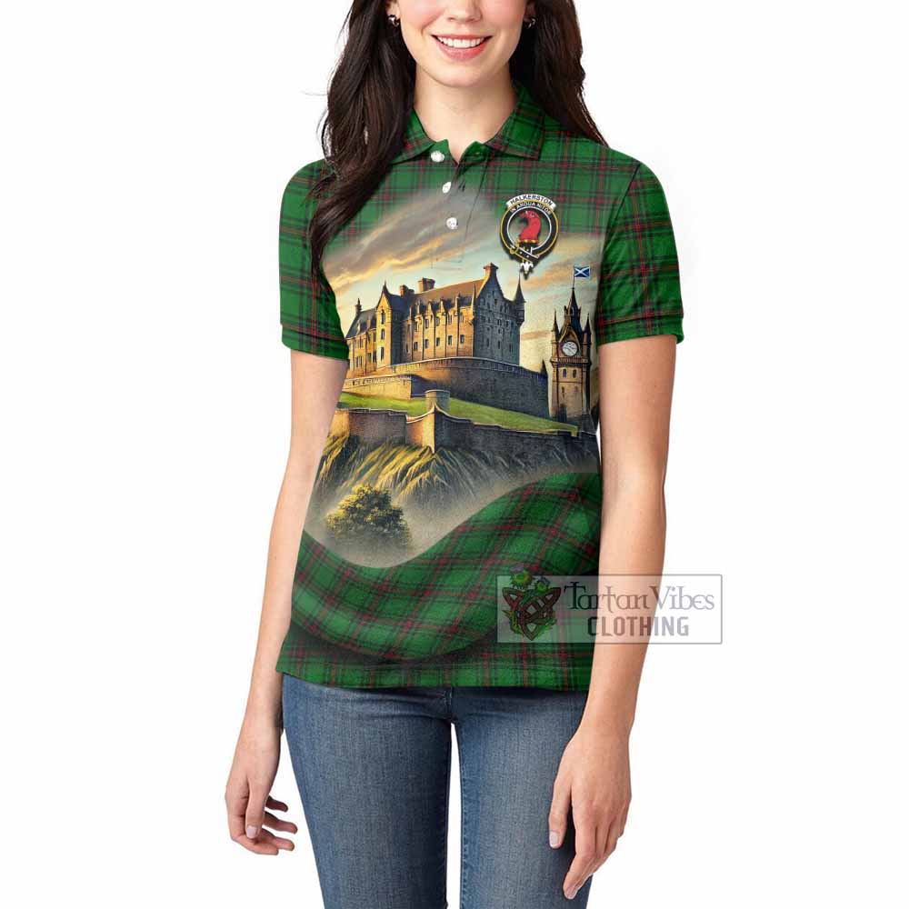 Halkerston Tartan Family Crest Women's Polo Shirt with Scottish Ancient Castle Style - Tartan Vibes Clothing