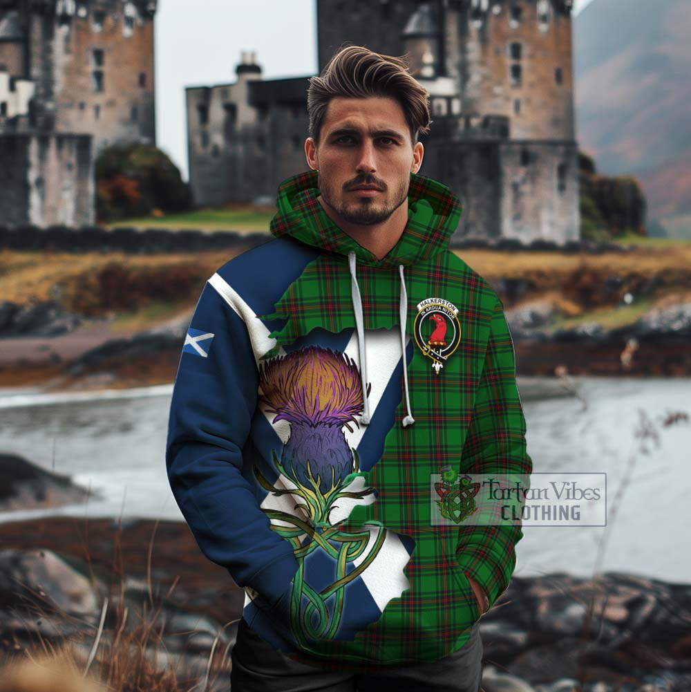 Halkerston Tartan Family Crest Cotton Hoodie Scottish Thistle Celtic Inspired - Tartan Vibes Clothing