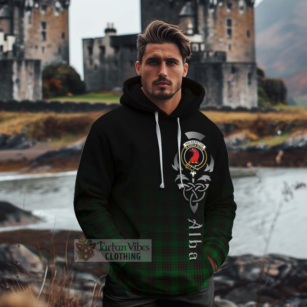Tartan Vibes Clothing Halkerston Tartan Cotton Hoodie Featuring Alba Gu Brath Family Crest Celtic Inspired